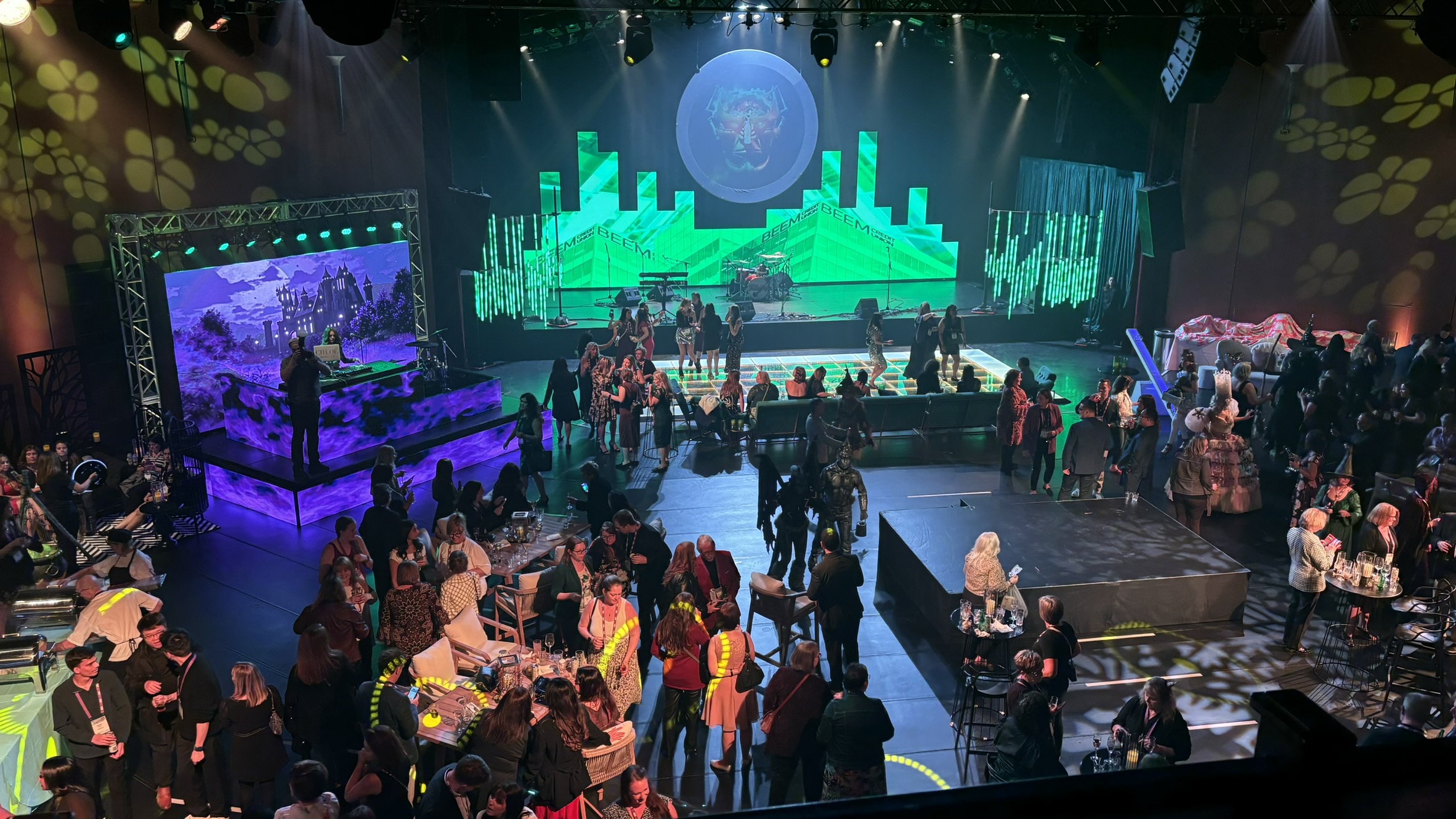Full-scale event production by Valley Tech on-site — LED wall backdrop, stage, moving-light rig and crowd at a Lower Mainland event