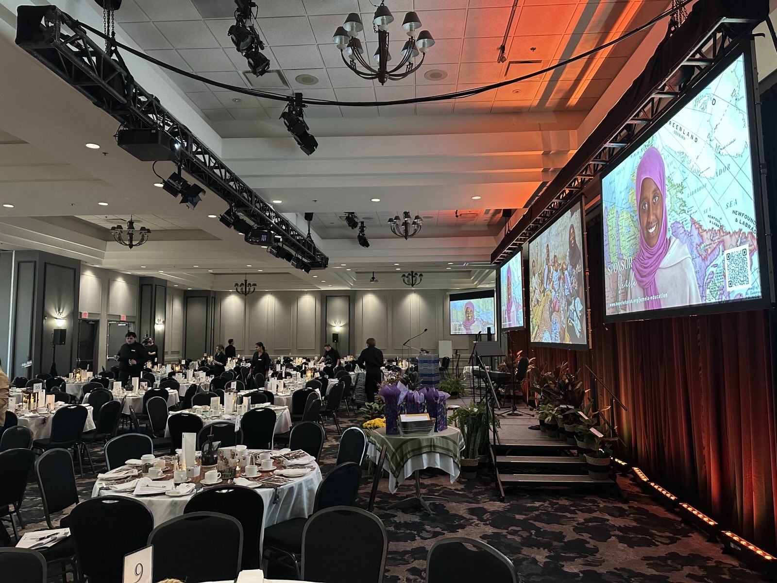Valley Tech stage and screen setup at a Vancouver fundraising gala