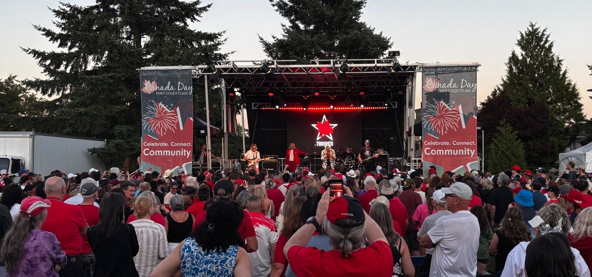 Valley Tech stage and sound production at an outdoor community festival in the Lower Mainland, full crowd in view