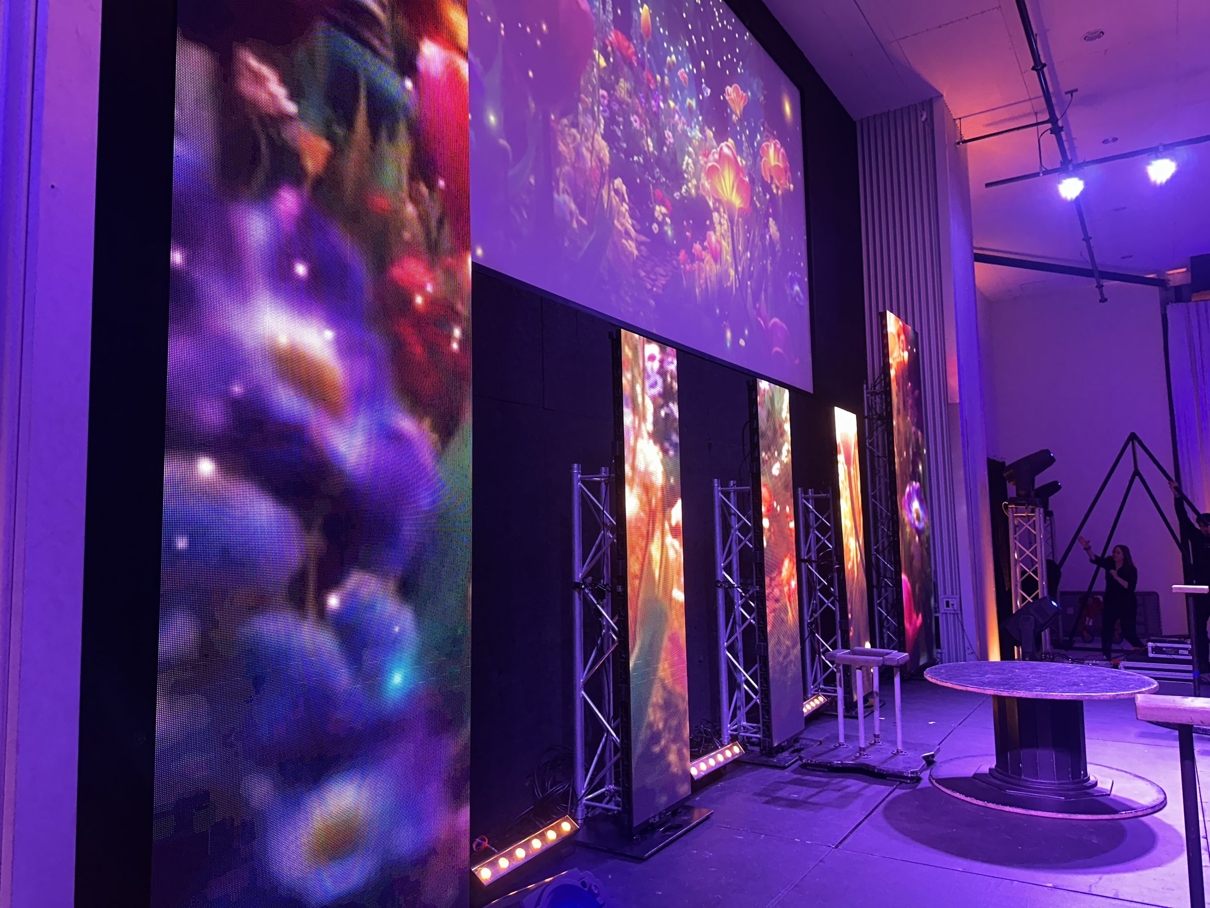 Valley Tech indoor LED video wall array with vibrant content at a Lower Mainland event